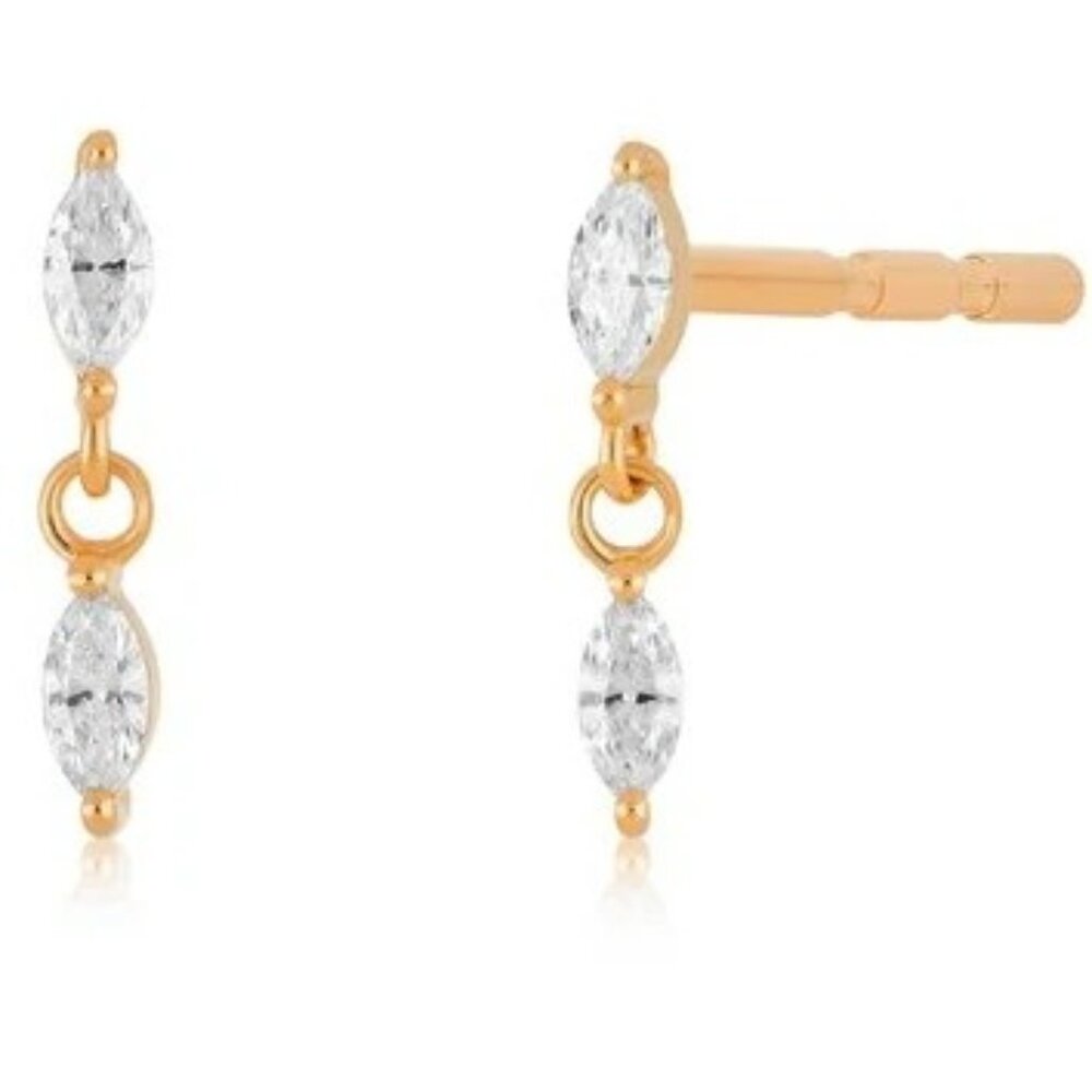 Gold Marquise Diamond Drop Stud Earring (Single)